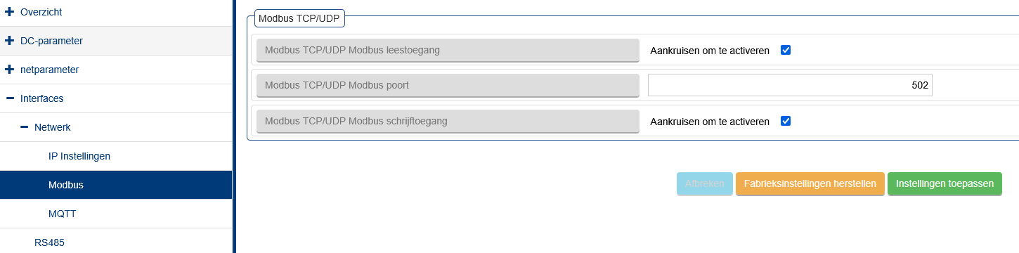 KACO blueplanet 92.0 / 105.0 Interface setting